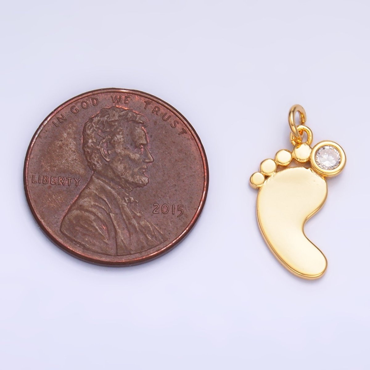 24K Gold Filled CZ Baby Feet Charm in Gold & Silver | W791 - DLUXCA