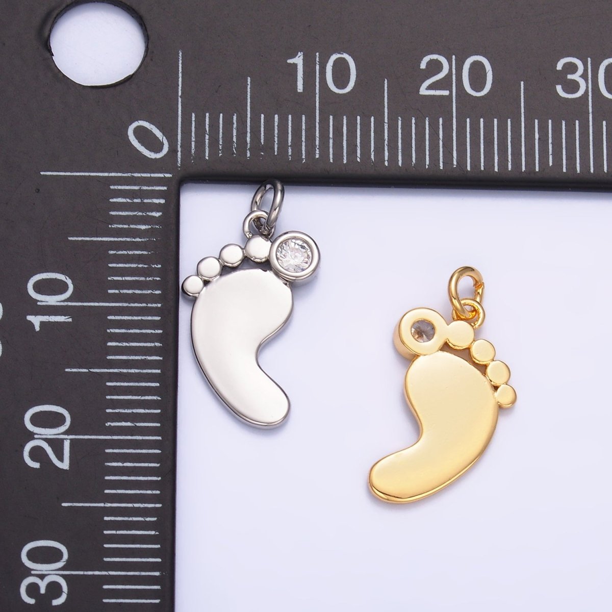 24K Gold Filled CZ Baby Feet Charm in Gold & Silver | W791 - DLUXCA