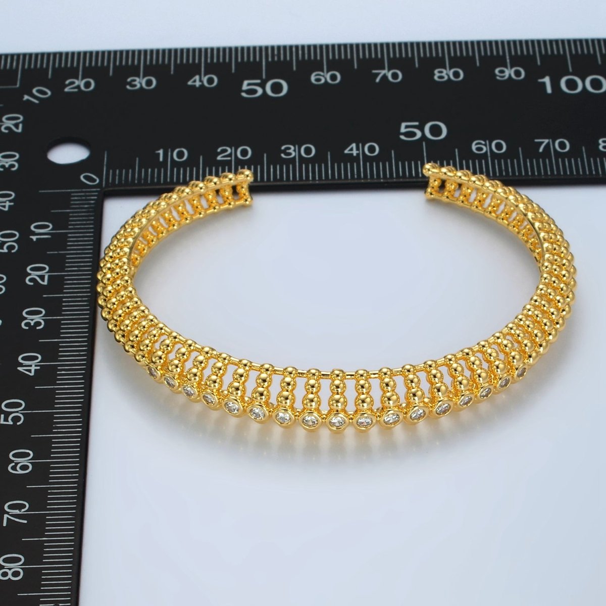 24K Gold Filled CZ Beaded Bubble Dotted Geometric Bangle Cuff Bracelet | WA - 2558 - DLUXCA