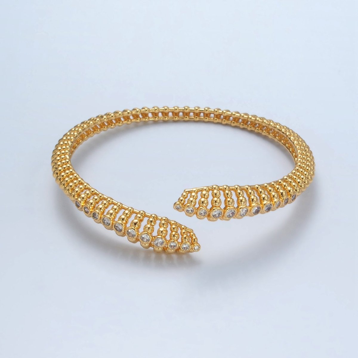 24K Gold Filled CZ Beaded Bubble Dotted Open Bangle Cuff Bracelet | WA - 2560 - DLUXCA