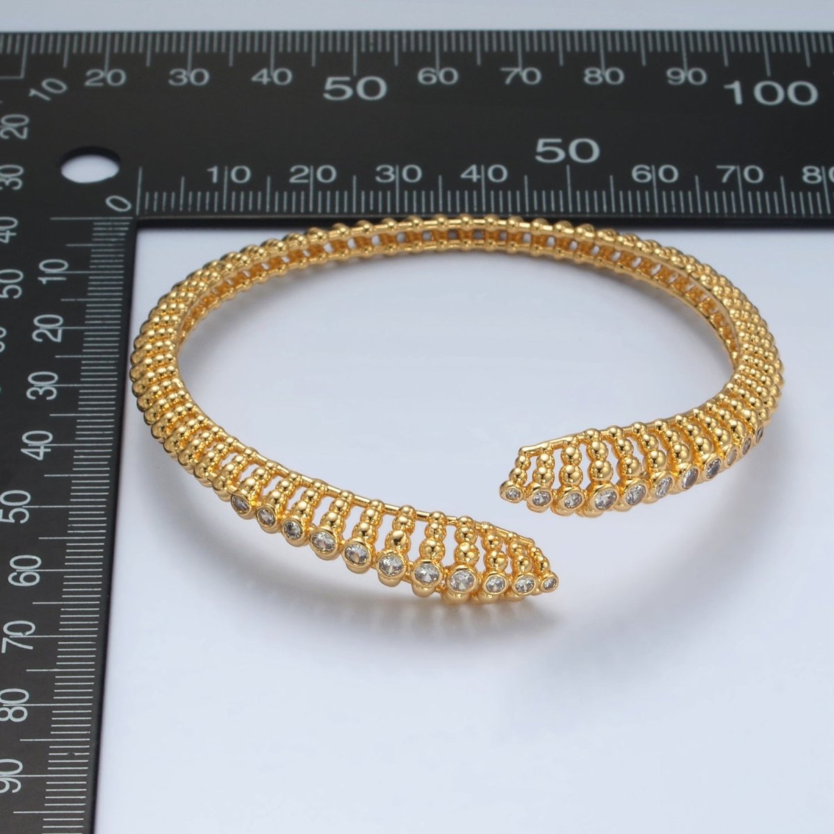 24K Gold Filled CZ Beaded Bubble Dotted Open Bangle Cuff Bracelet | WA - 2560 - DLUXCA