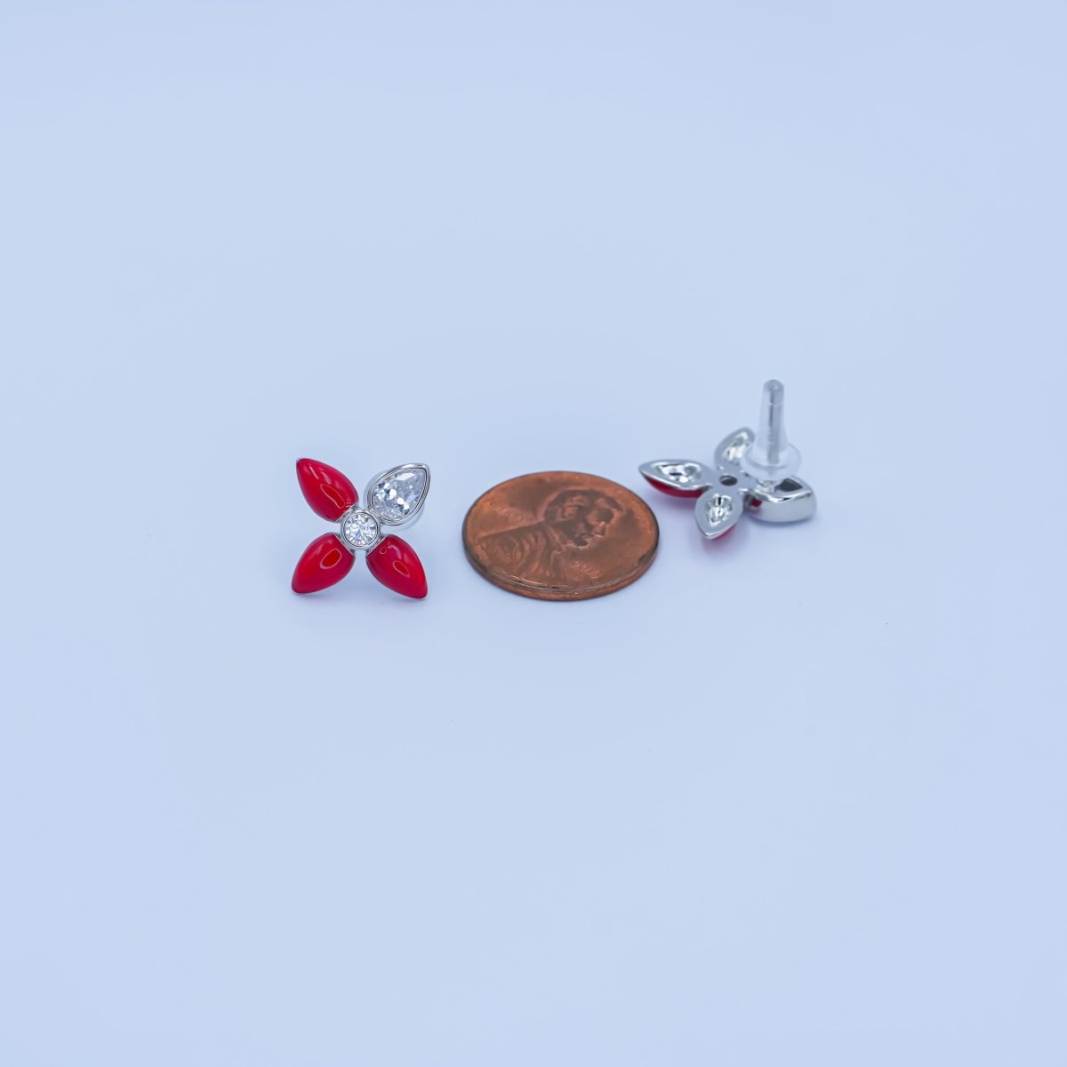 24K Gold Filled CZ Black Red Flower Patch Stud Earrings in Gold & Silver | AB197 - DLUXCA