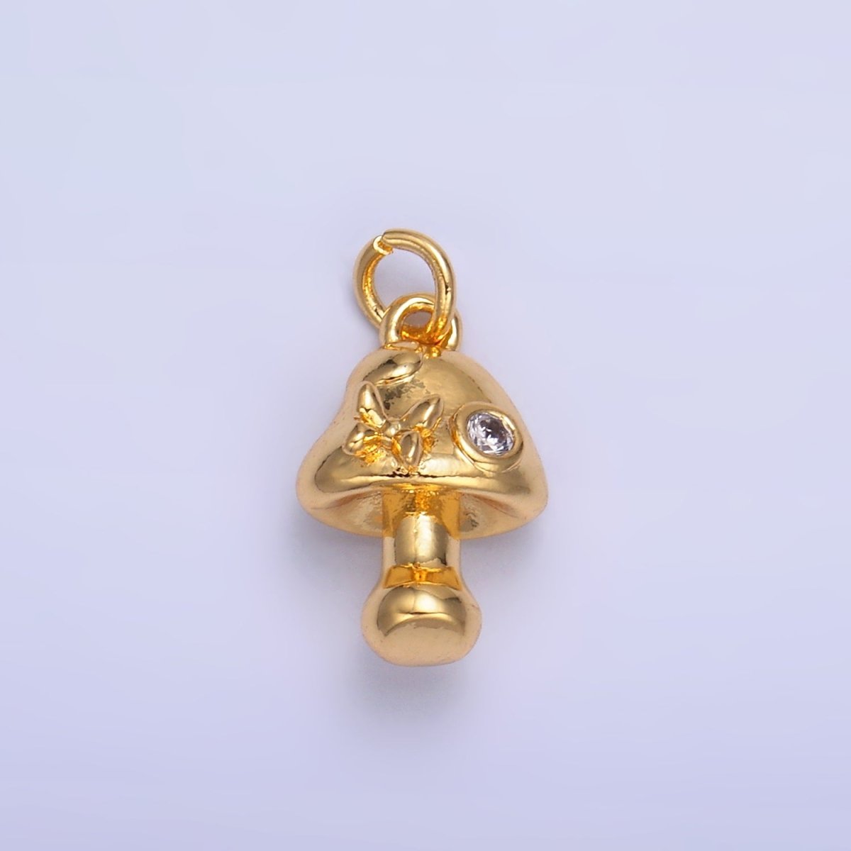 24K Gold Filled CZ Butterfly Mushroom Charm in Gold & Silver | W354 - DLUXCA