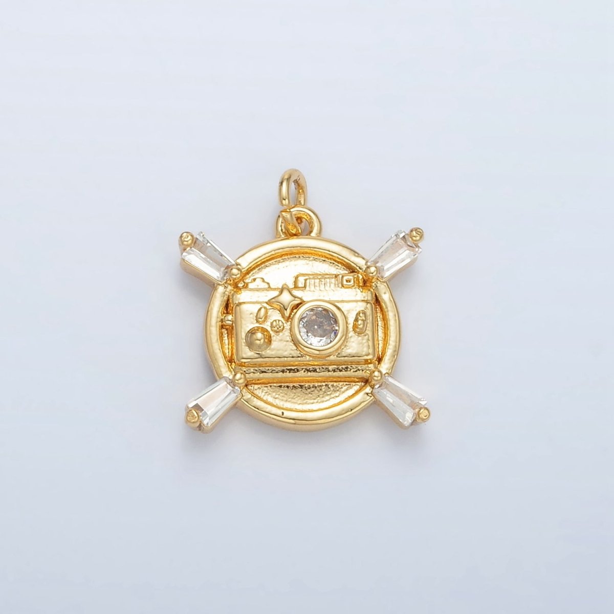 24K Gold Filled CZ Camera Round Charm | AC - 146 - DLUXCA