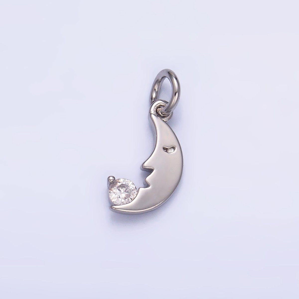 24K Gold Filled CZ Celestial Crescent Moon Face Charm in Gold & Silver | W834 - DLUXCA