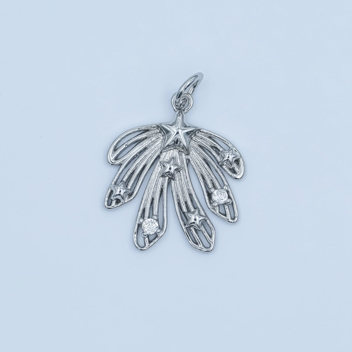 24K Gold Filled CZ Celestial Star Sunburst Charm in Gold & Silver | E425 - DLUXCA