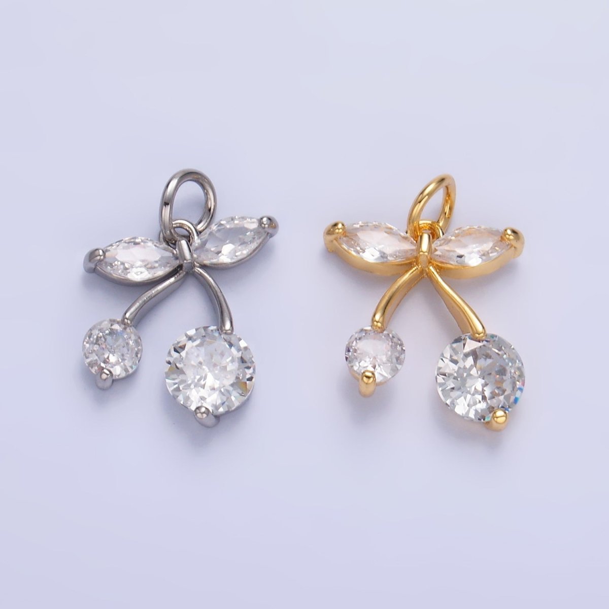 24K Gold Filled CZ Cherry Fruit Mini Charm in Gold & Silver | W806 - DLUXCA