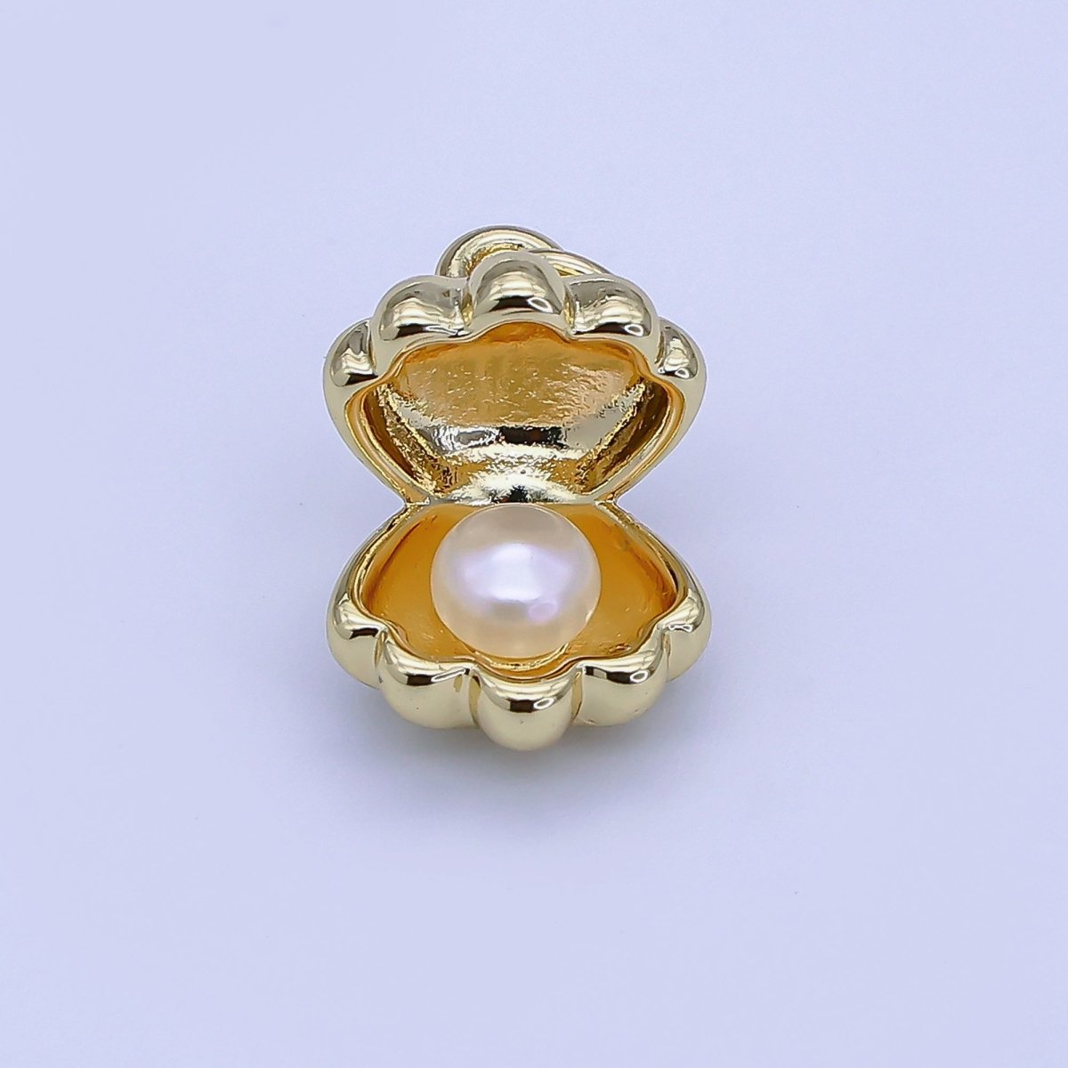 24K Gold Filled CZ Clam Sea Shell 3D Multidimensional Charm | D167 - DLUXCA