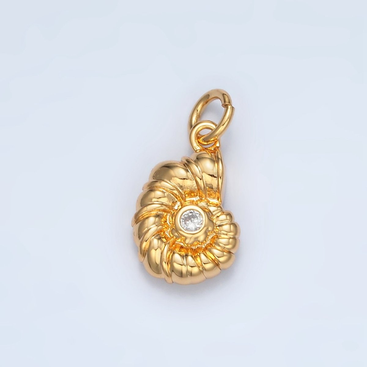 24K Gold Filled CZ Clam Sea Shell Charm in Gold & Silver | AG865 - DLUXCA