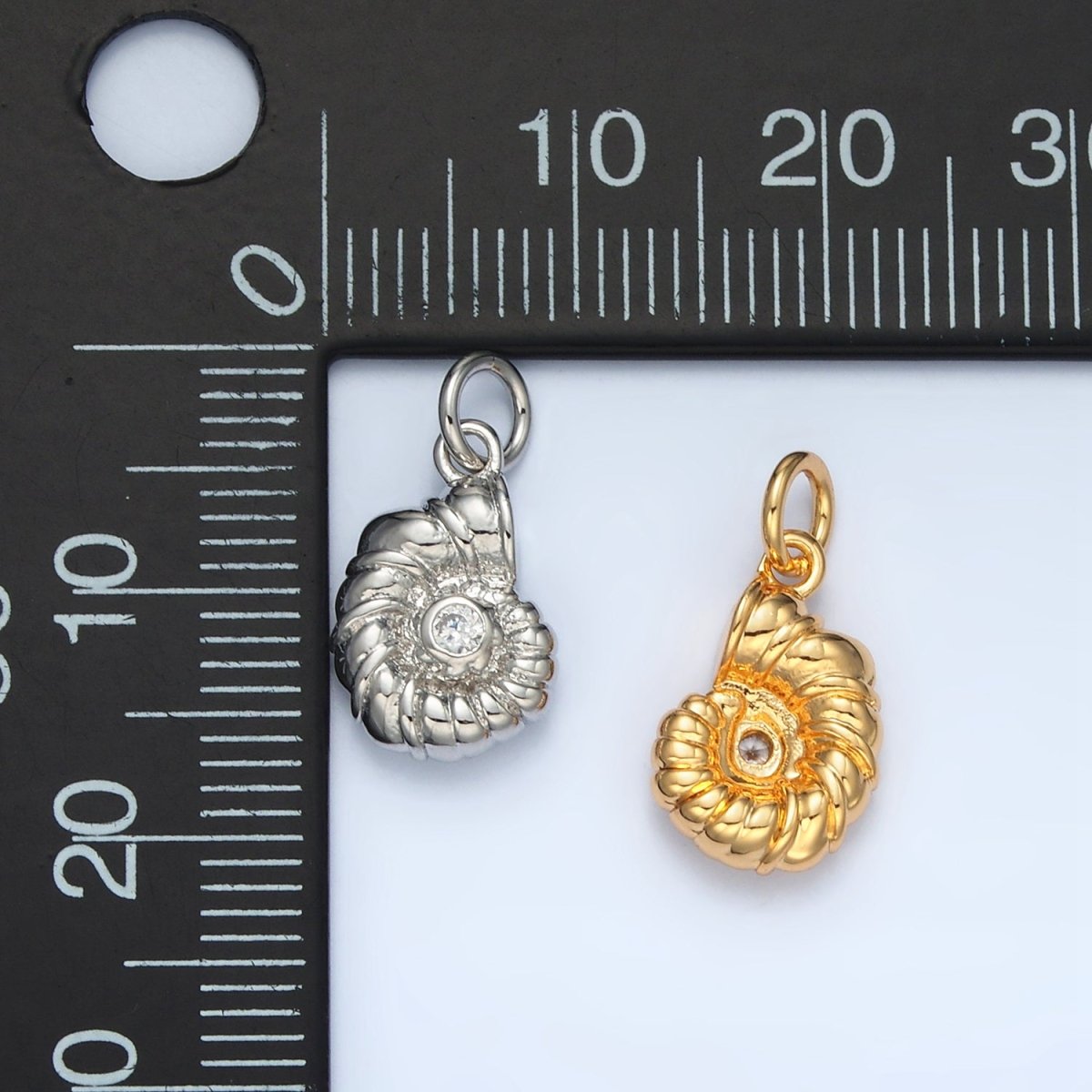 24K Gold Filled CZ Clam Sea Shell Charm in Gold & Silver | AG865 - DLUXCA