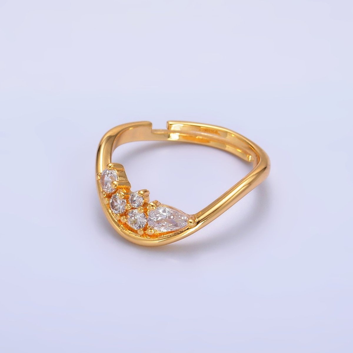 24K Gold Filled CZ Cluster Curved Chevron Ring | U429 - DLUXCA