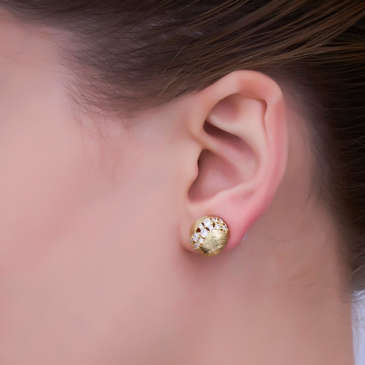 24K Gold Filled CZ Cluster Lined Round Stud Earrings | AB712 - DLUXCA