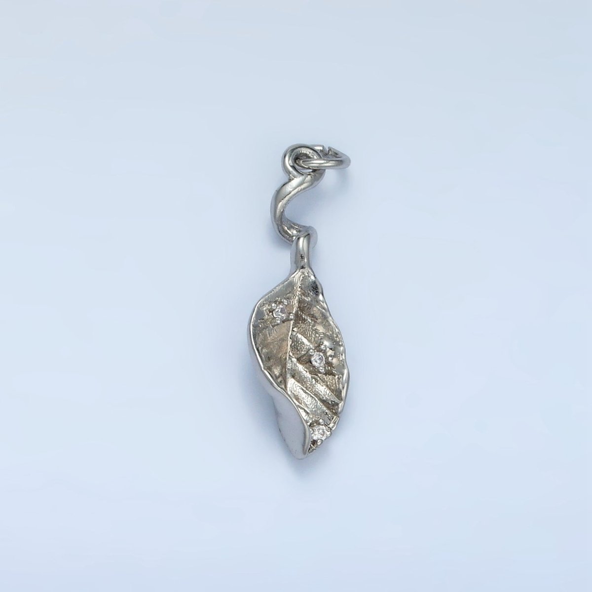 24K Gold Filled CZ Curved Leaf Nature Mini Charm in Gold & Silver | E382 - DLUXCA