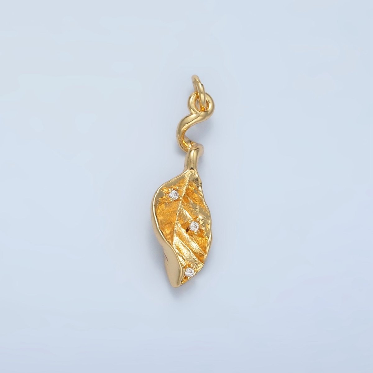 24K Gold Filled CZ Curved Leaf Nature Mini Charm in Gold & Silver | E382 - DLUXCA