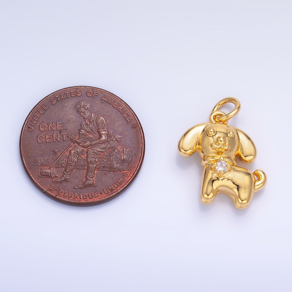 24K Gold Filled CZ Dog Pet Animal 3D Multidimensional Charm in Gold & Silver | W891 - DLUXCA