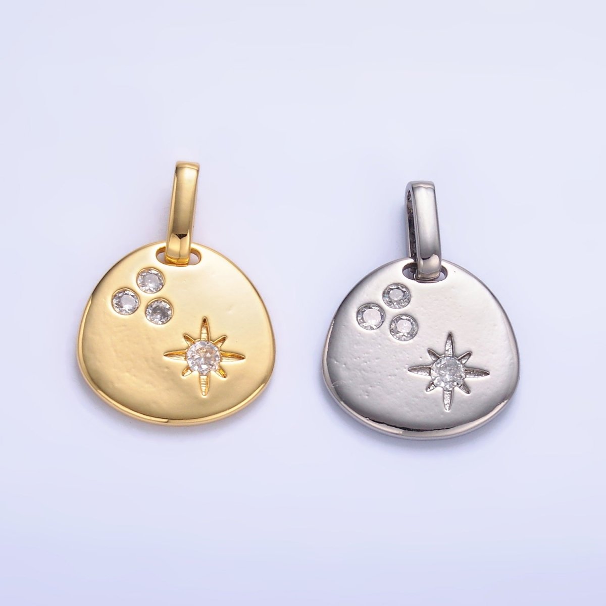 24K Gold Filled CZ Dotted Celestial Star Round Pendant in Gold & Silver | AA1084 - DLUXCA