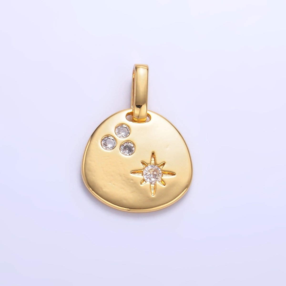 24K Gold Filled CZ Dotted Celestial Star Round Pendant in Gold & Silver | AA1084 - DLUXCA