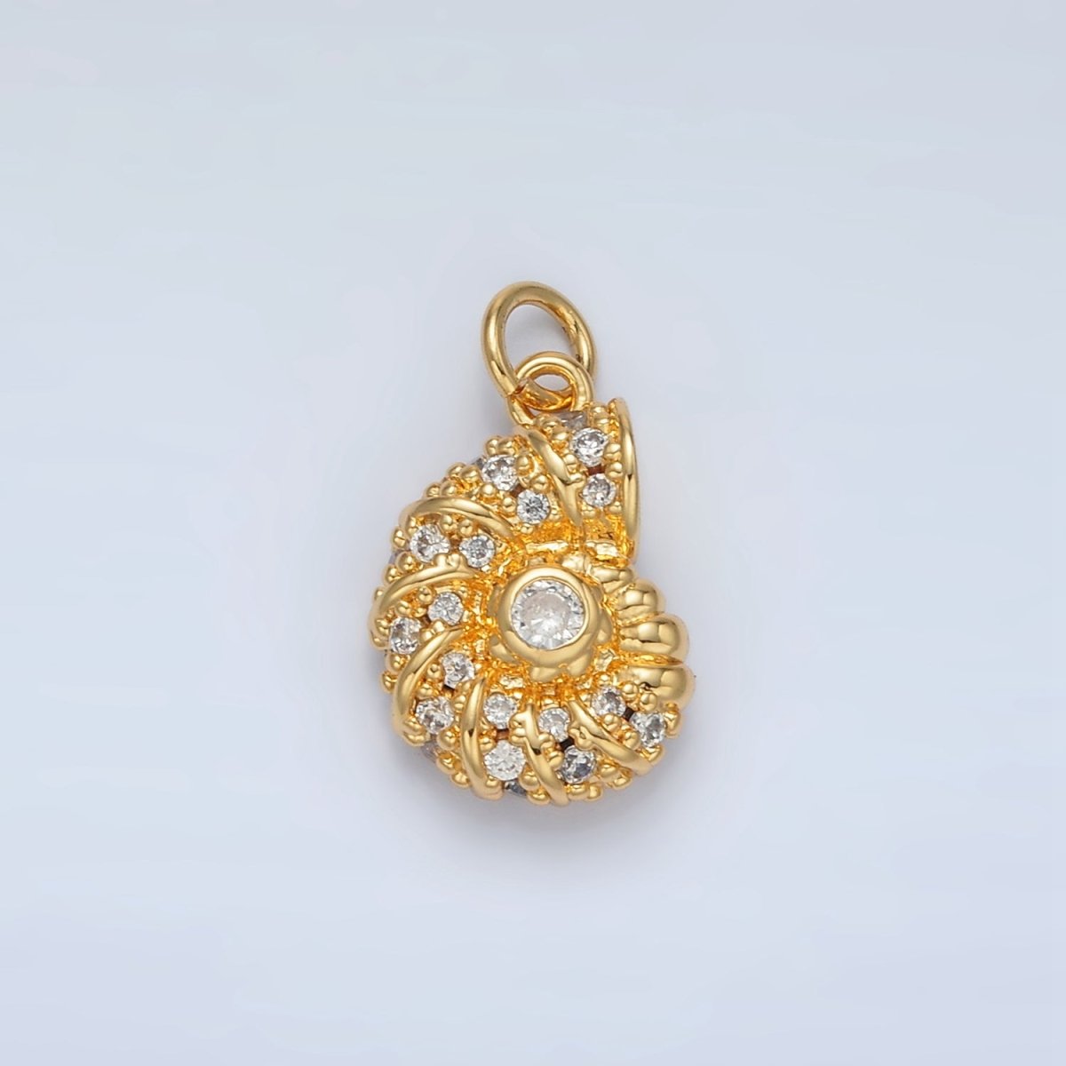 24K Gold Filled CZ Dotted Clam Sea Shell Charm in Gold & Silver | M747 - DLUXCA