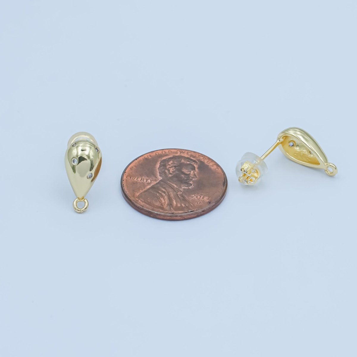 24K Gold Filled CZ Dotted Dome Teardrop Drop Stud Earring Findings | Z1130 - DLUXCA