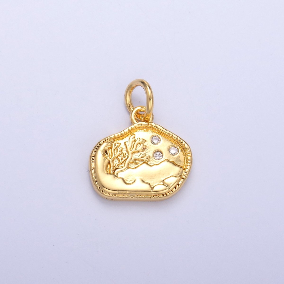 24K Gold Filled CZ Dotted Ocean Sea Coral Reef Charm in Gold & Silver | N072 - DLUXCA