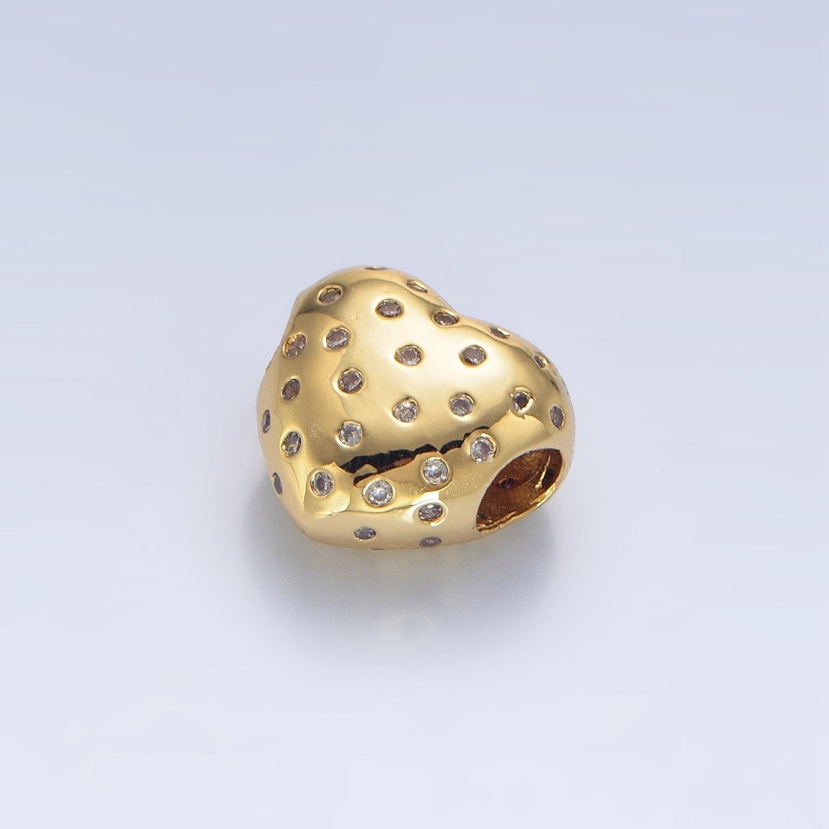 24k Gold Filled CZ Dotted Puffy Heart Bead Spacer Charm in Gold & Silver | B - 910 - DLUXCA