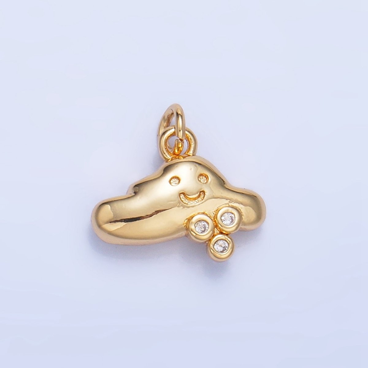 24K Gold Filled CZ Dotted Rain Smiley Face Cloud Multidimensional 3D Charm | W017 - DLUXCA