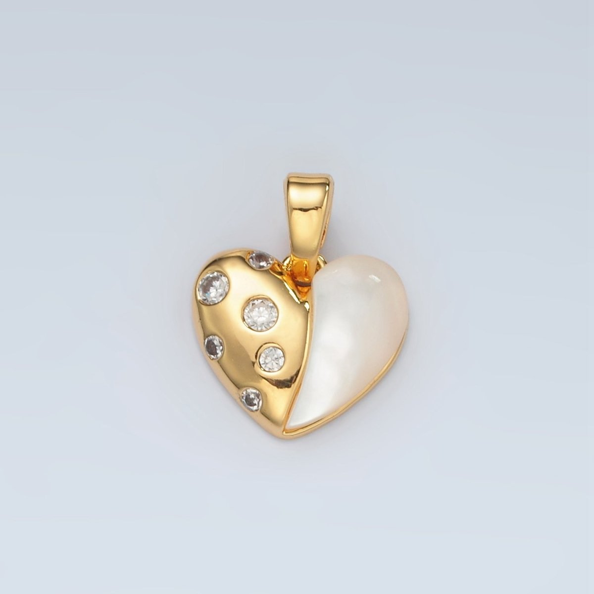 24K Gold Filled CZ Dotted Shell Pearl Heart Pendant | H785 - DLUXCA