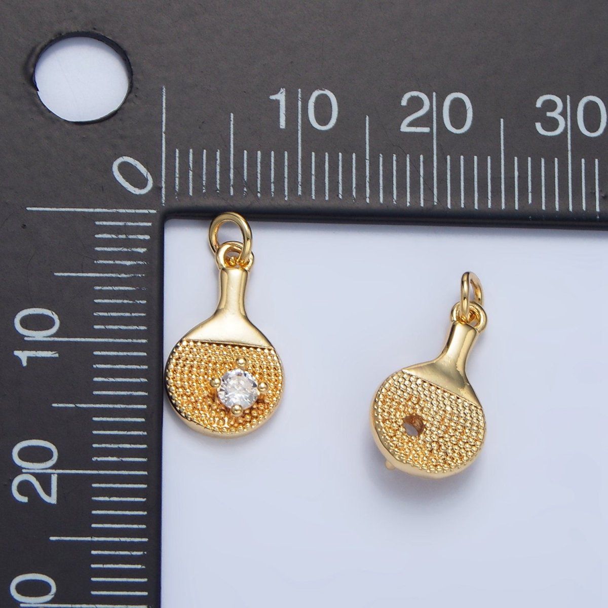 24K Gold Filled CZ Dotted Table Tennis Paddle Sports Charm | X854 - DLUXCA