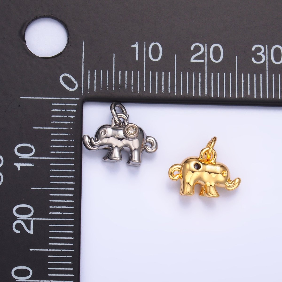 24K Gold Filled CZ Elephant Animal 3D Multidimensional Charm in Gold & Silver | W400 - DLUXCA