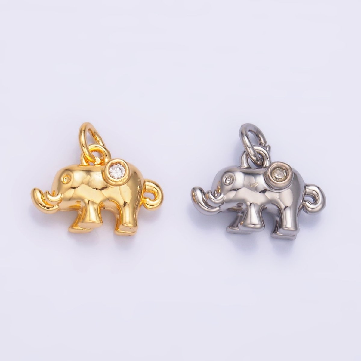 24K Gold Filled CZ Elephant Animal 3D Multidimensional Charm in Gold & Silver | W400 - DLUXCA