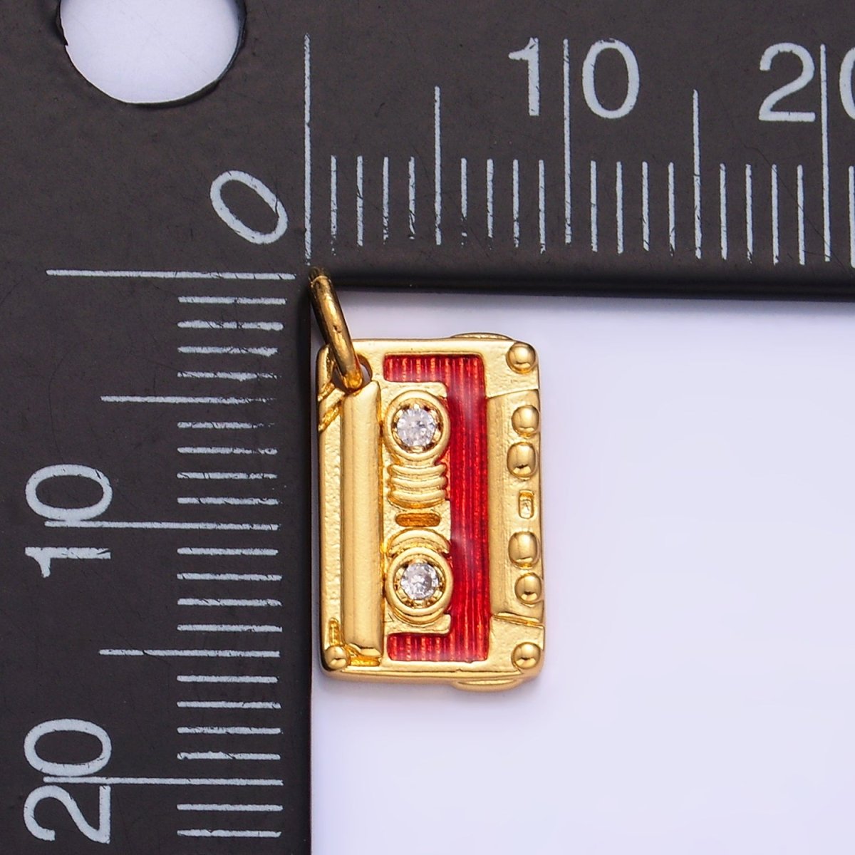 24K Gold Filled CZ Enamel Music Cassette Tape Charm | W406 - DLUXCA