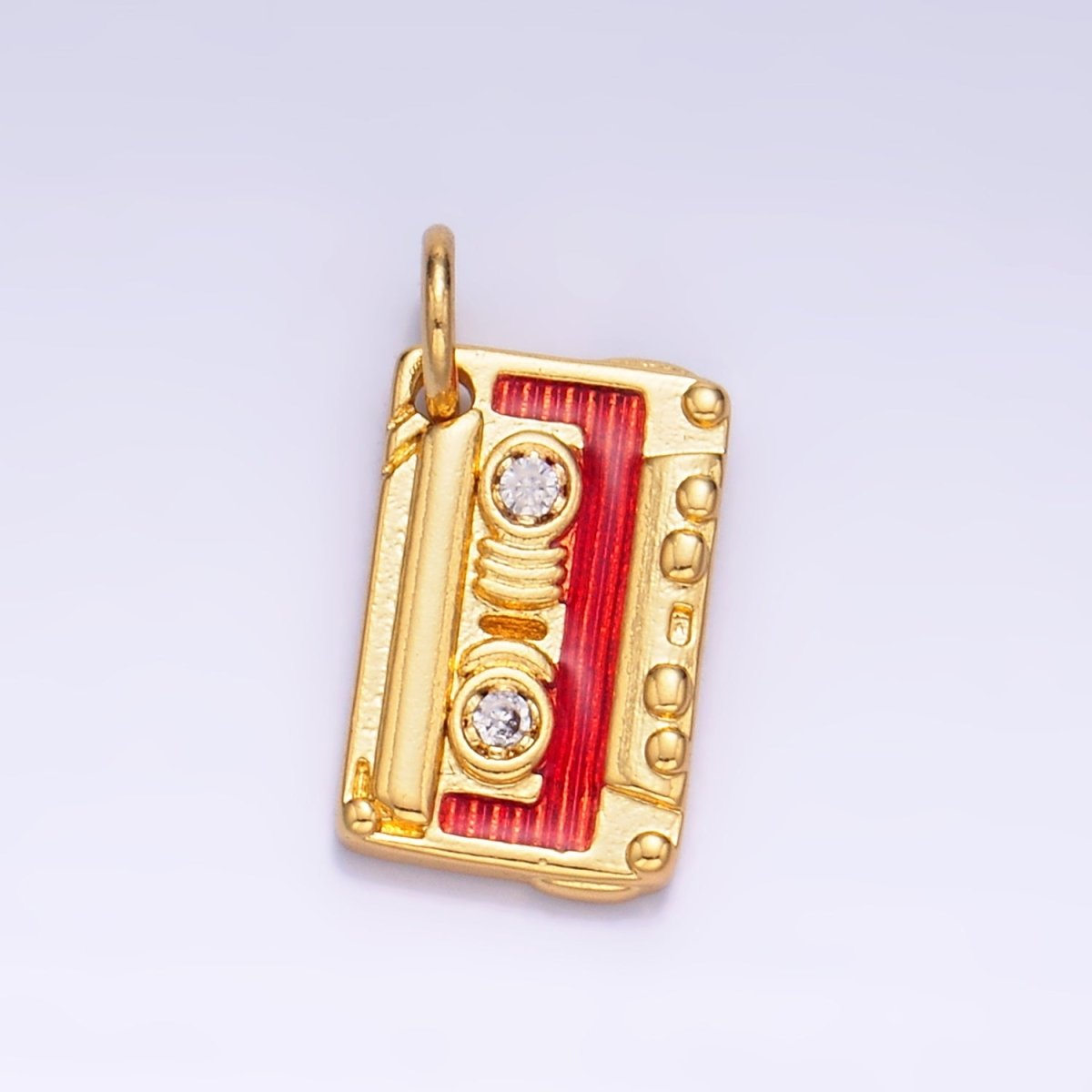 24K Gold Filled CZ Enamel Music Cassette Tape Charm | W406 - DLUXCA