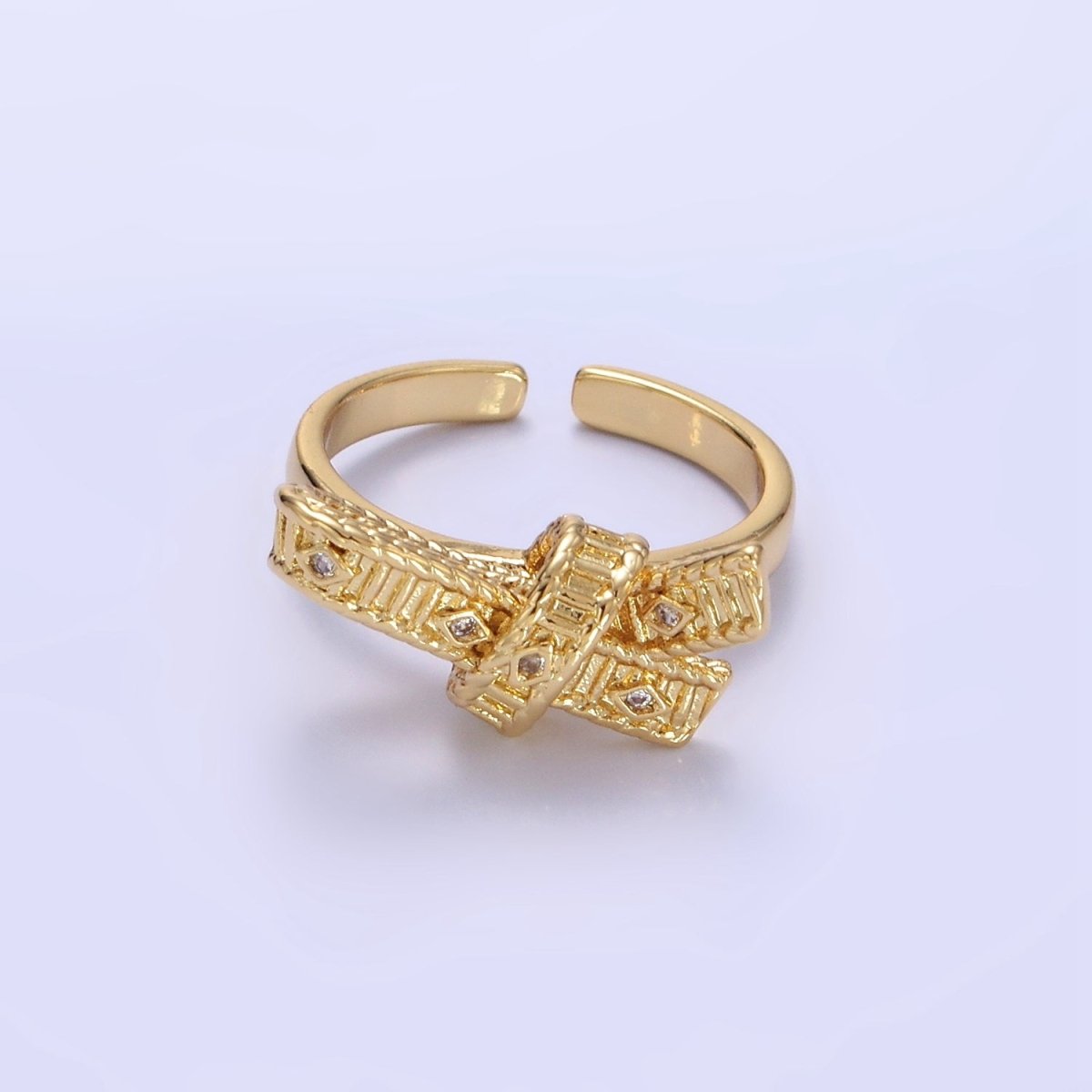 24K Gold Filled CZ Evil Eye Ribbed Tied Band Ring in Gold & Silver | R178 R179 - DLUXCA