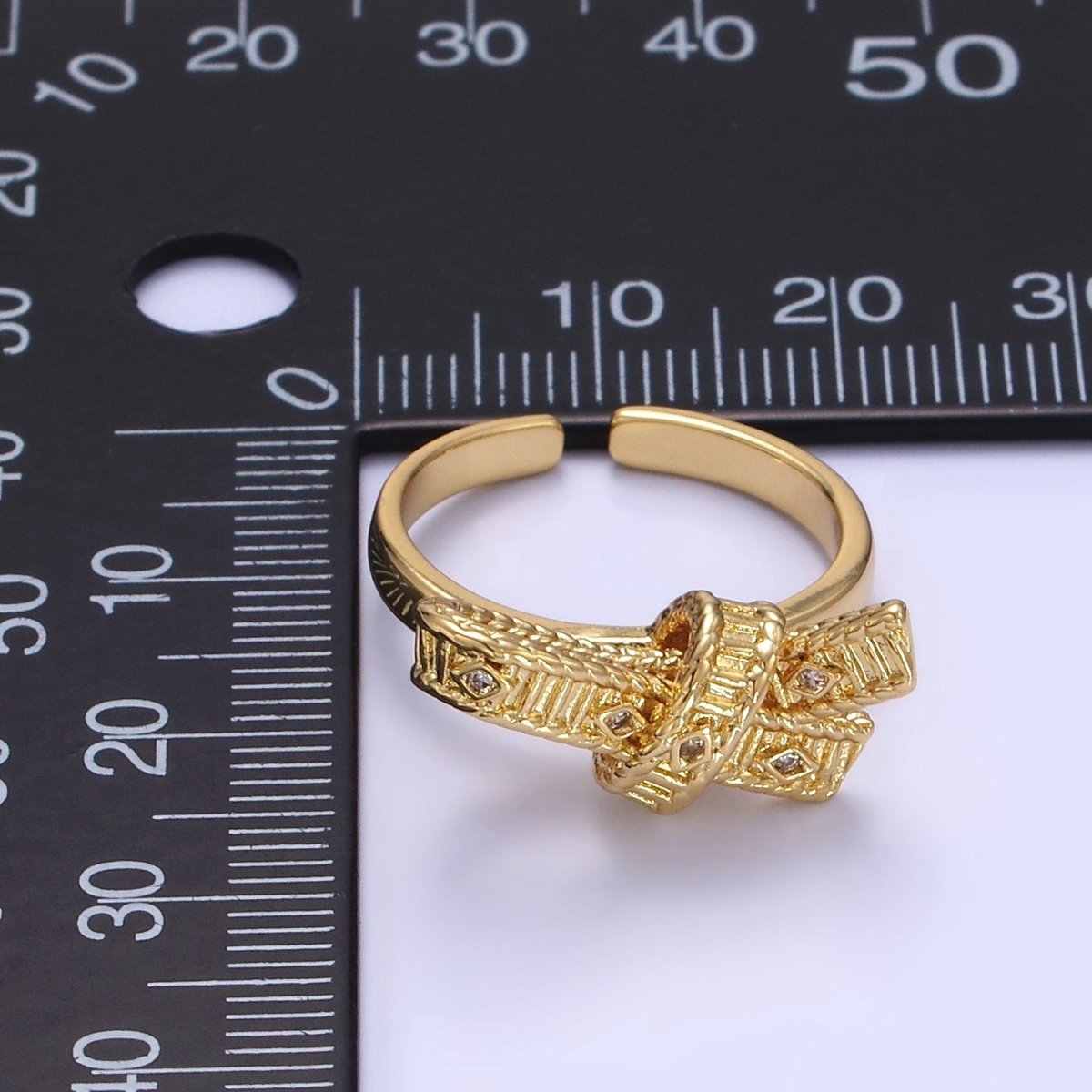 24K Gold Filled CZ Evil Eye Ribbed Tied Band Ring in Gold & Silver | R178 R179 - DLUXCA