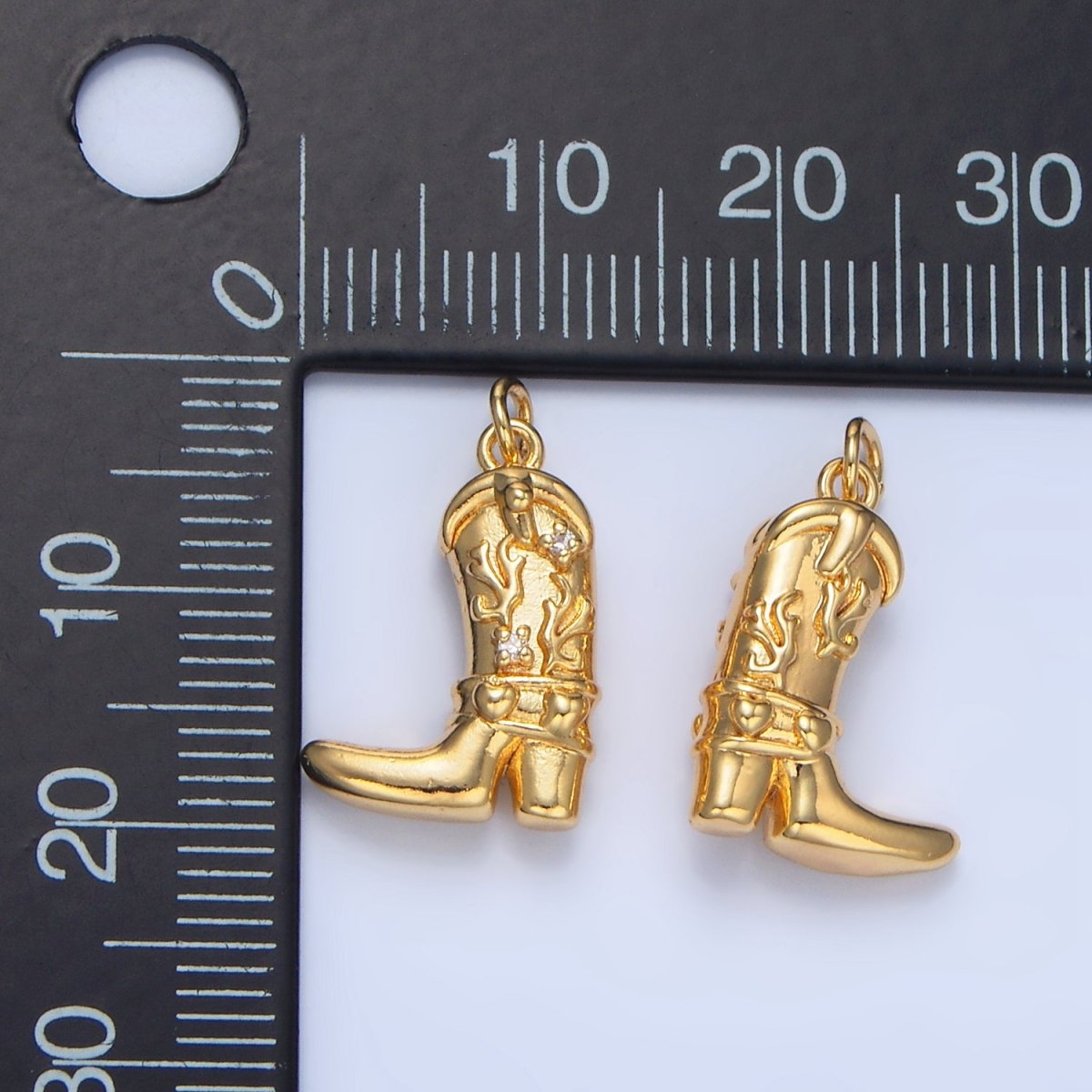 24K Gold Filled CZ Flaming Cowboy Boot Multidimensional Charm in Gold & Silver | X928 - DLUXCA