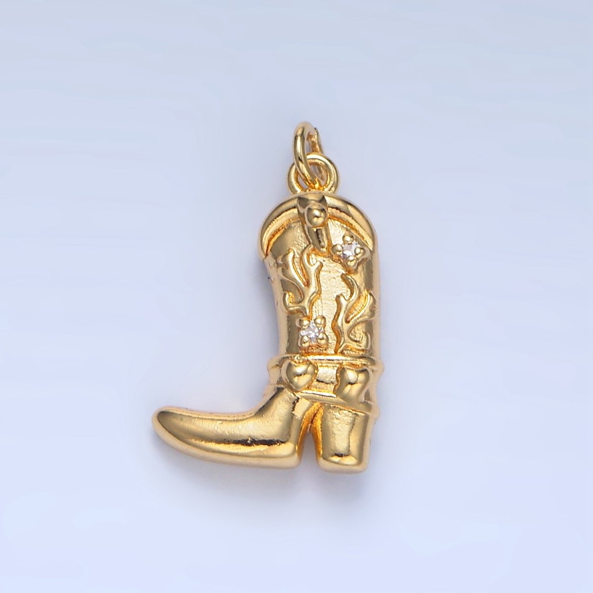 24K Gold Filled CZ Flaming Cowboy Boot Multidimensional Charm in Gold & Silver | X928 - DLUXCA