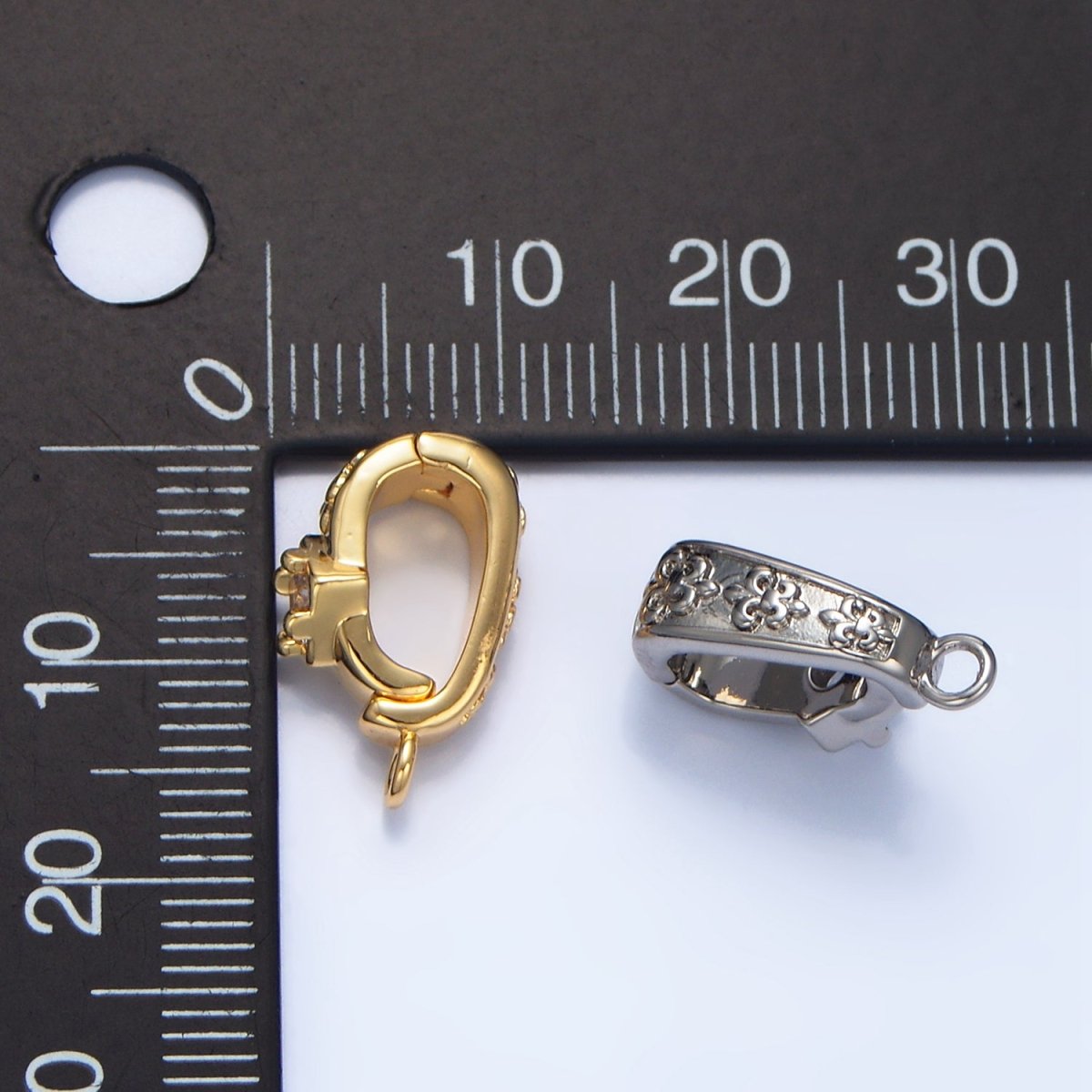 24K Gold Filled CZ Fleur Snap Latch Bail Findings in Gold & Silver | Z972 - DLUXCA