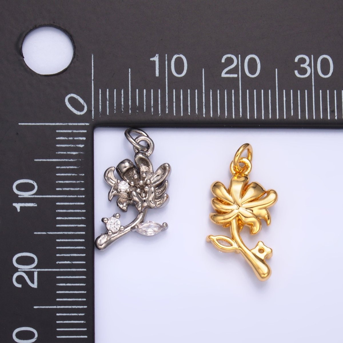 24K Gold Filled CZ Flower 3D Multidimensional Charm in Gold & Silver | W793 - DLUXCA