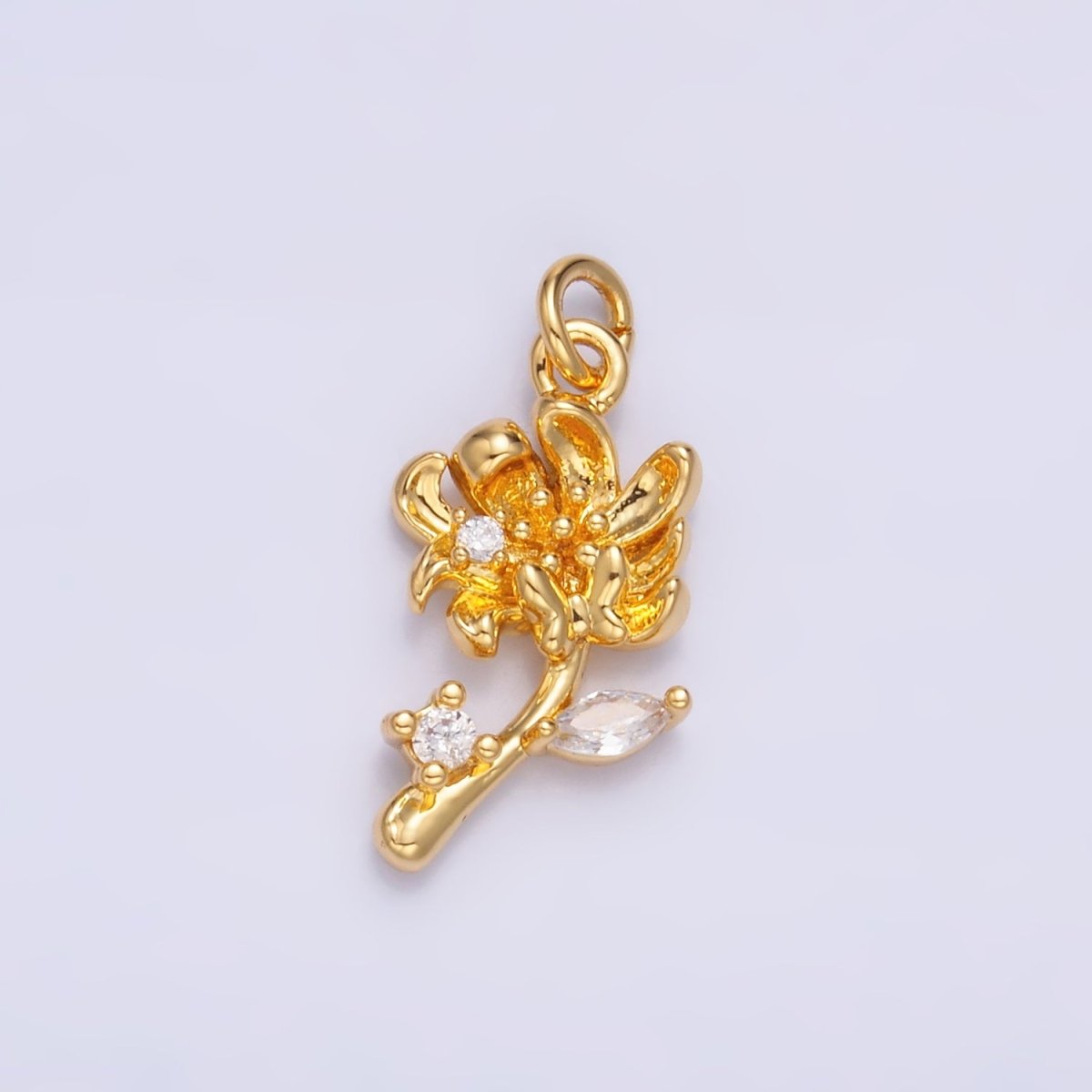 24K Gold Filled CZ Flower 3D Multidimensional Charm in Gold & Silver | W793 - DLUXCA