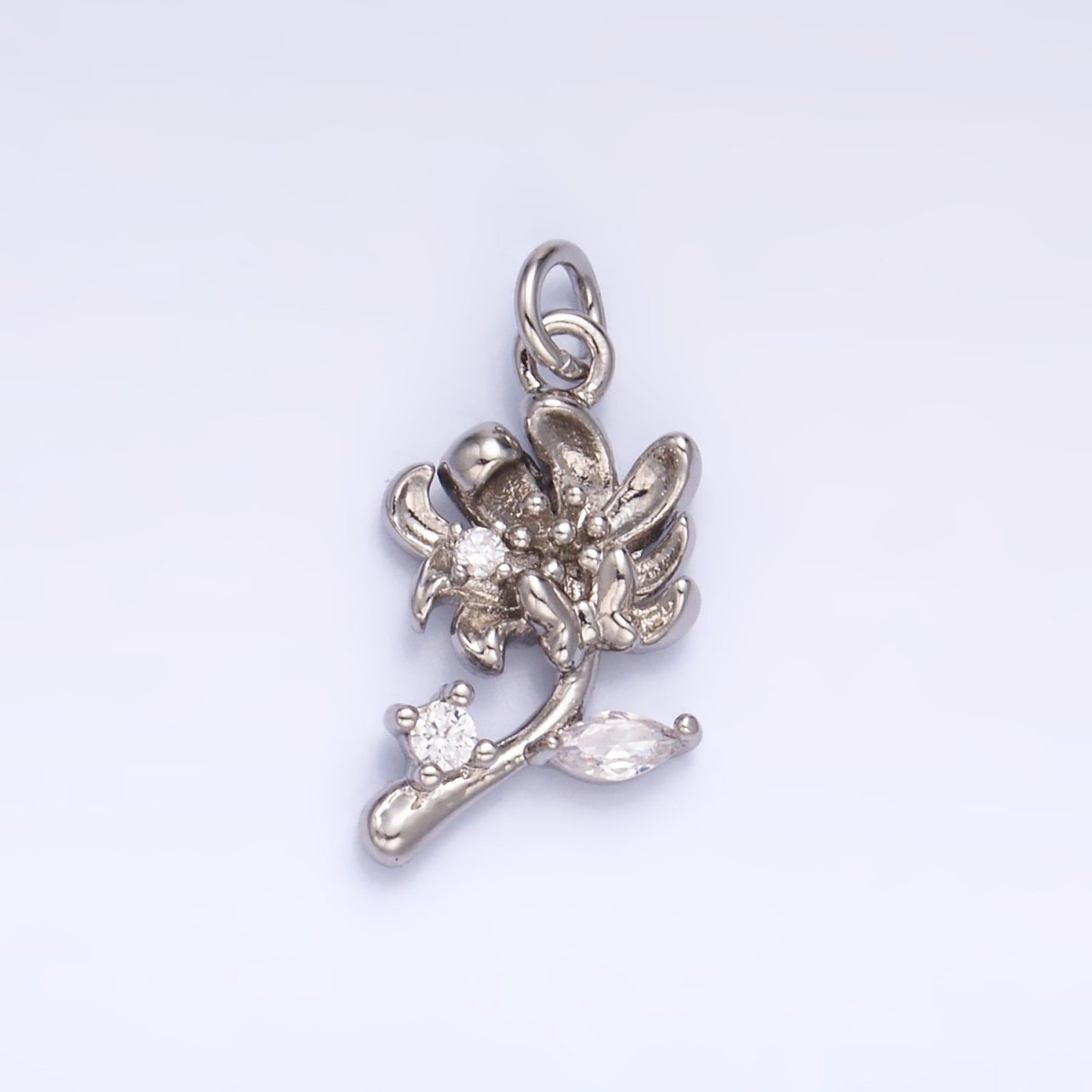 24K Gold Filled CZ Flower 3D Multidimensional Charm in Gold & Silver | W793 - DLUXCA