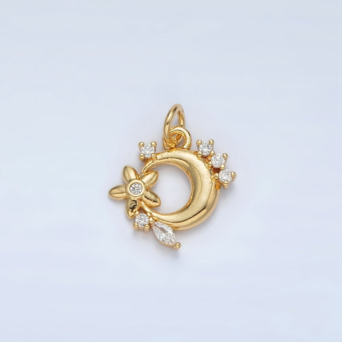 24K Gold Filled CZ Flower and Cresent Moon Celestial Charm | AC - 111 - DLUXCA