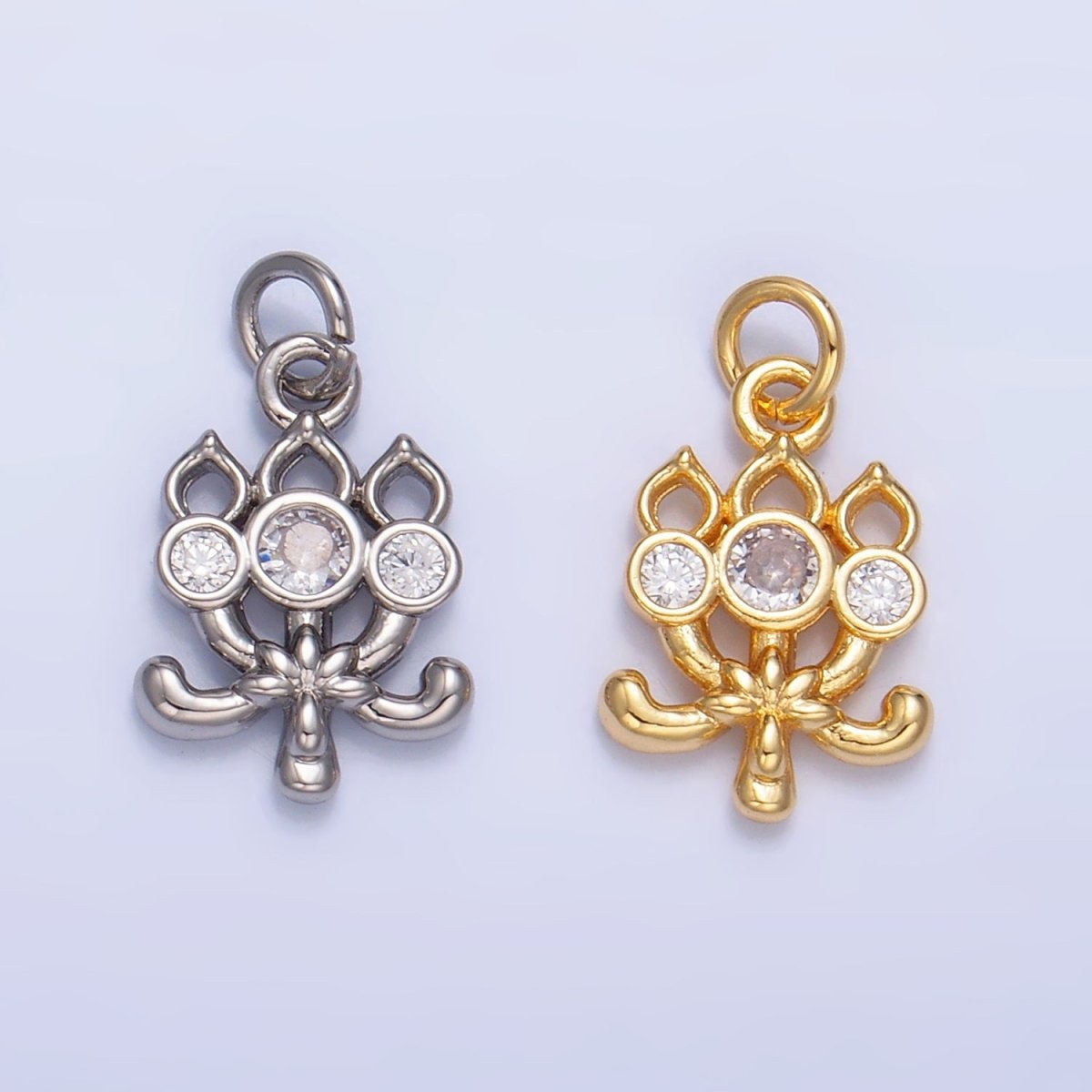 24K Gold Filled CZ Flower Charm in Gold & Silver | W373 - DLUXCA