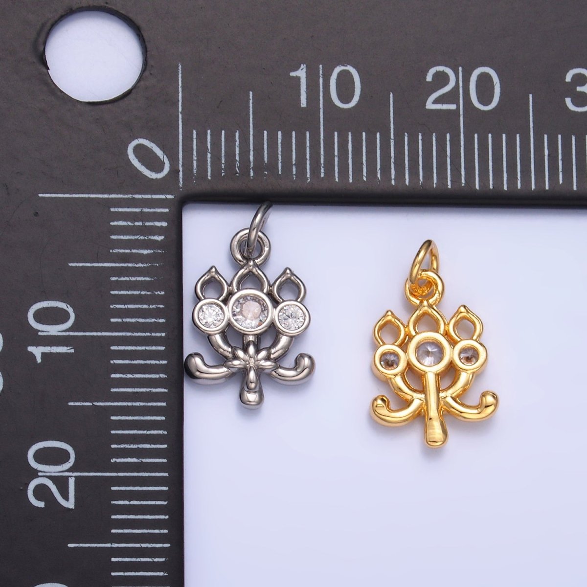 24K Gold Filled CZ Flower Charm in Gold & Silver | W373 - DLUXCA