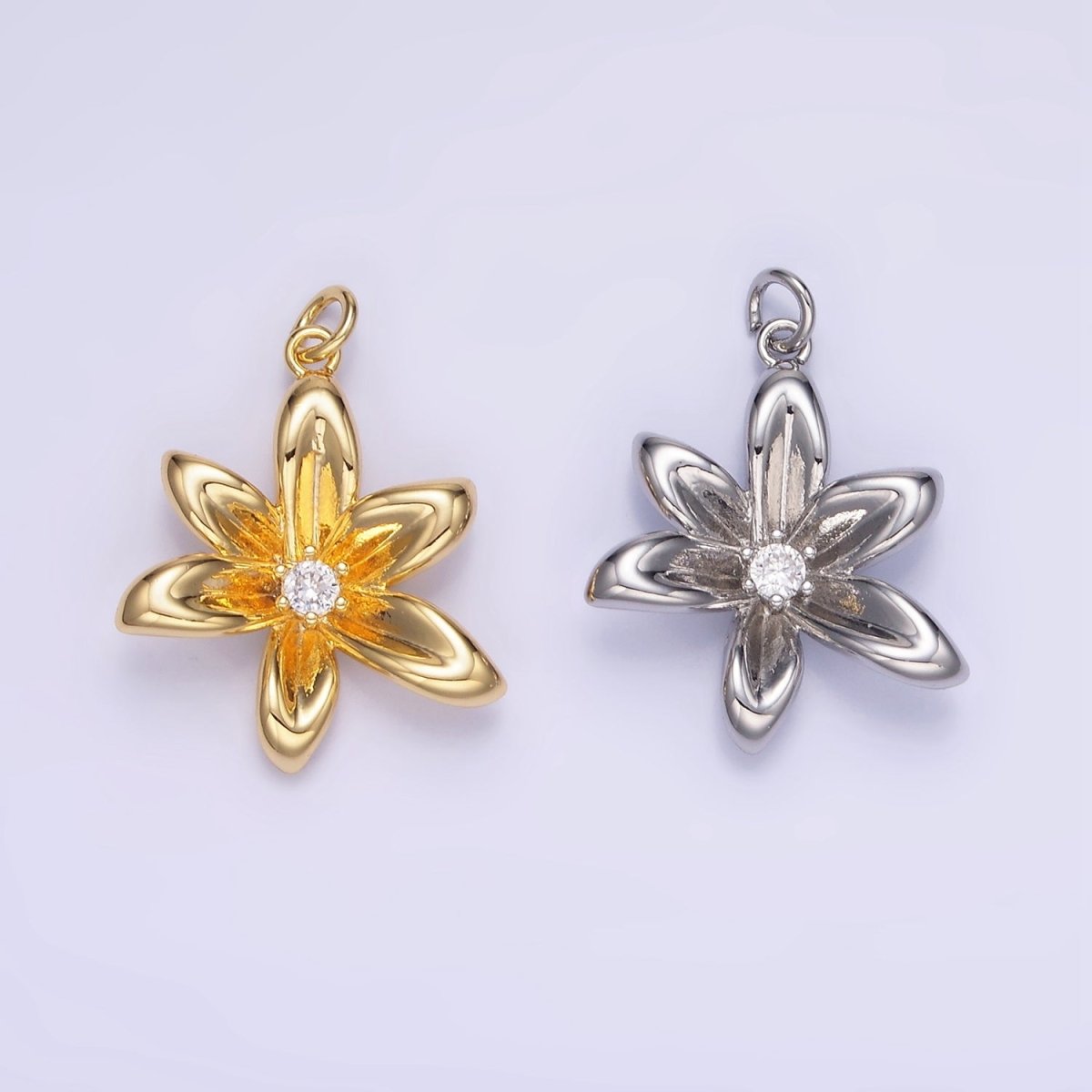 24K Gold Filled CZ Flower Personalized Charm in Gold & Silver | W773 - DLUXCA
