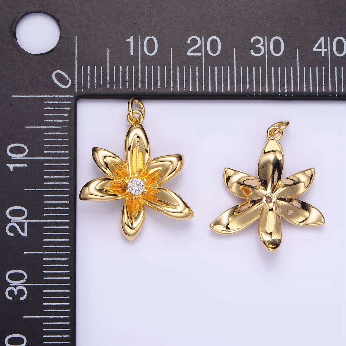 24K Gold Filled CZ Flower Personalized Charm in Gold & Silver | W773 - DLUXCA