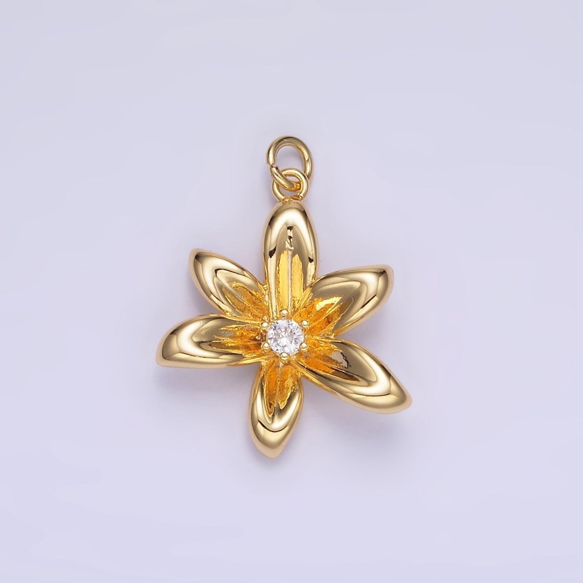 24K Gold Filled CZ Flower Personalized Charm in Gold & Silver | W773 - DLUXCA