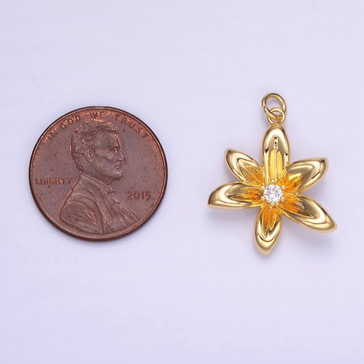 24K Gold Filled CZ Flower Personalized Charm in Gold & Silver | W773 - DLUXCA