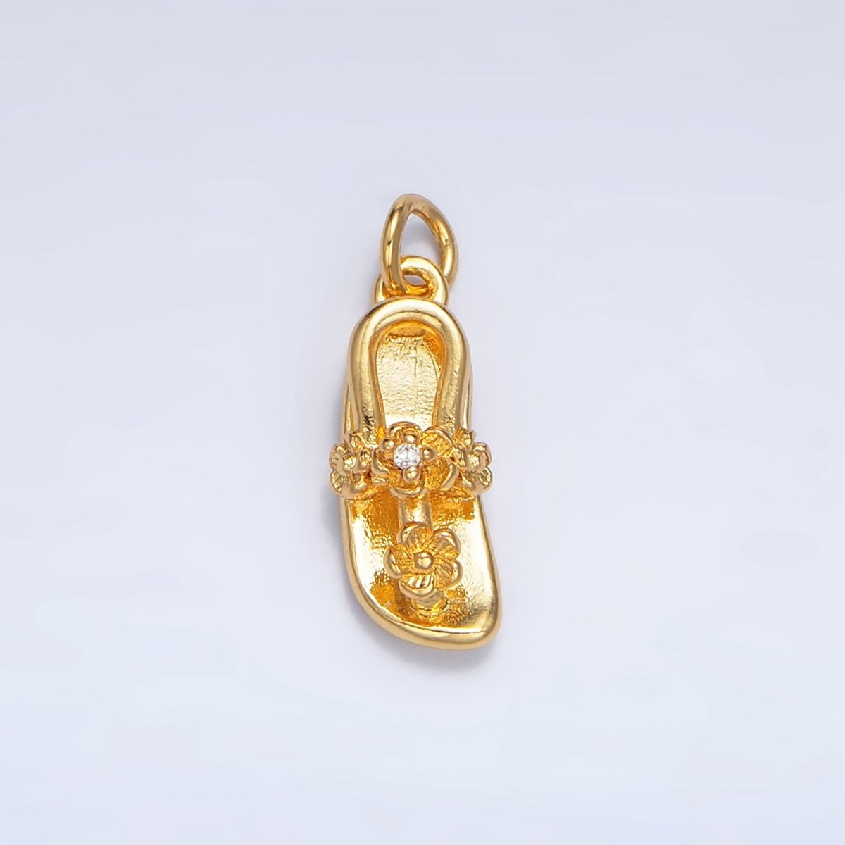 24K Gold Filled CZ Flower Slipper Flip Flops Multidimensional Fashion Charm | W024 - DLUXCA