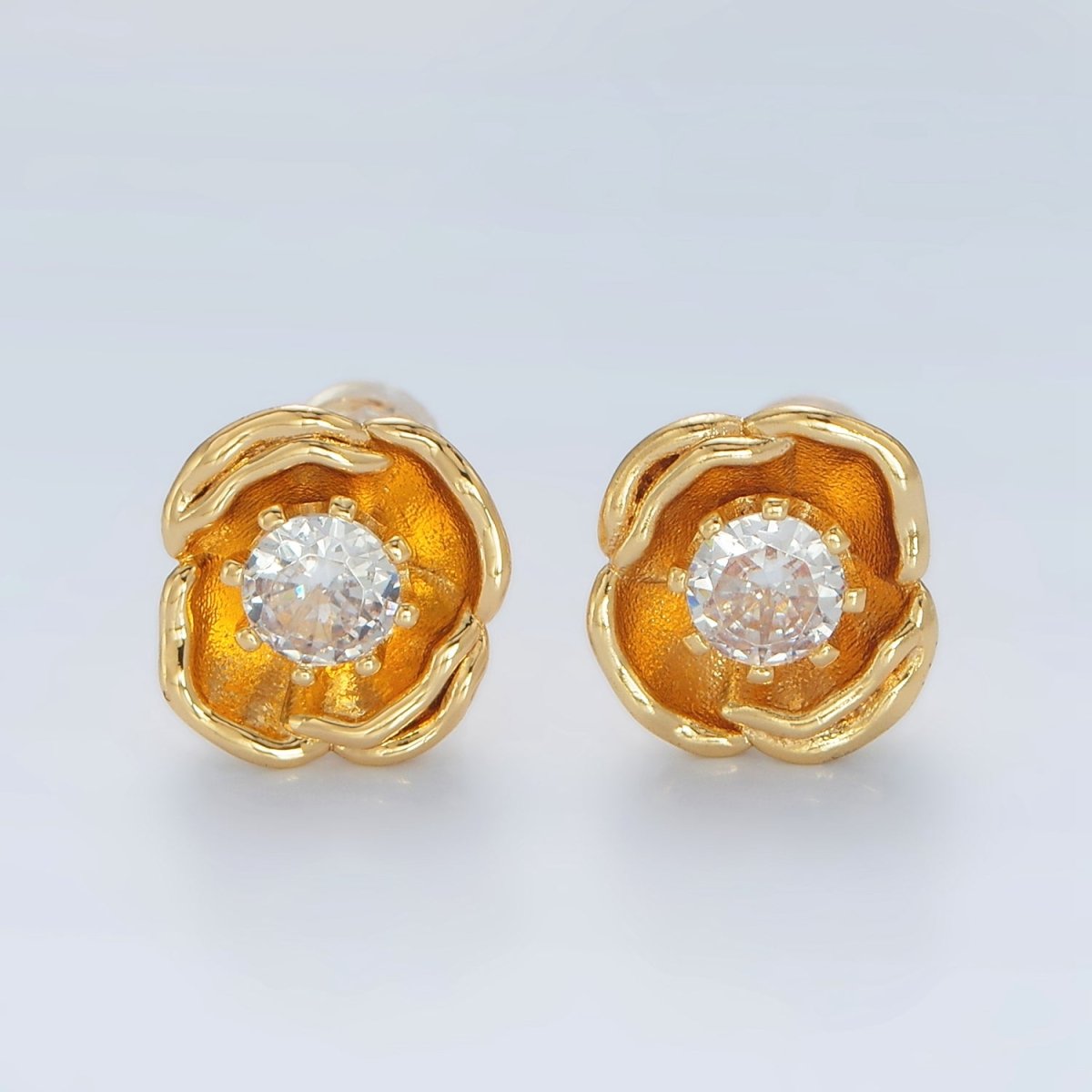 24K Gold Filled CZ Flower Stud Earrings | AD - 626 - DLUXCA