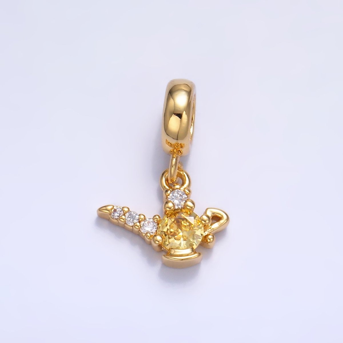 24K Gold Filled CZ Genie Bottle Lamp Rhondelle Drop Pendant | W408 - DLUXCA